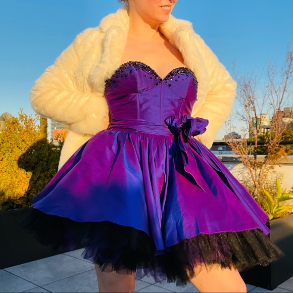 Corset Crystal Chameleon Silk Tutu Standing A-Line Princess Strapless Mini Dress - Picture 12 of 16